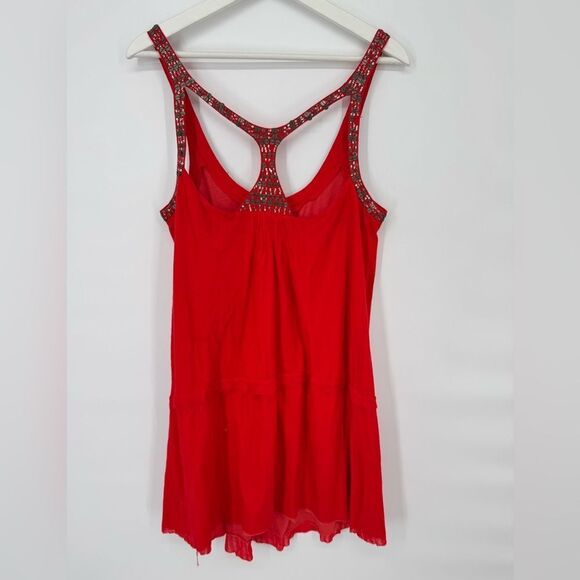 Free People Romper Shorts Beaded Racerback Red Sz 12 NWT - Picture 4 of 8